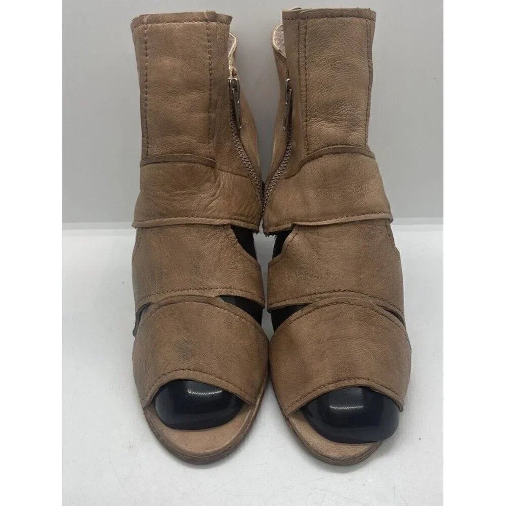Free People Effie Block Heel Sandal Women's Size 36/US 6 Brown Leather Side Zip